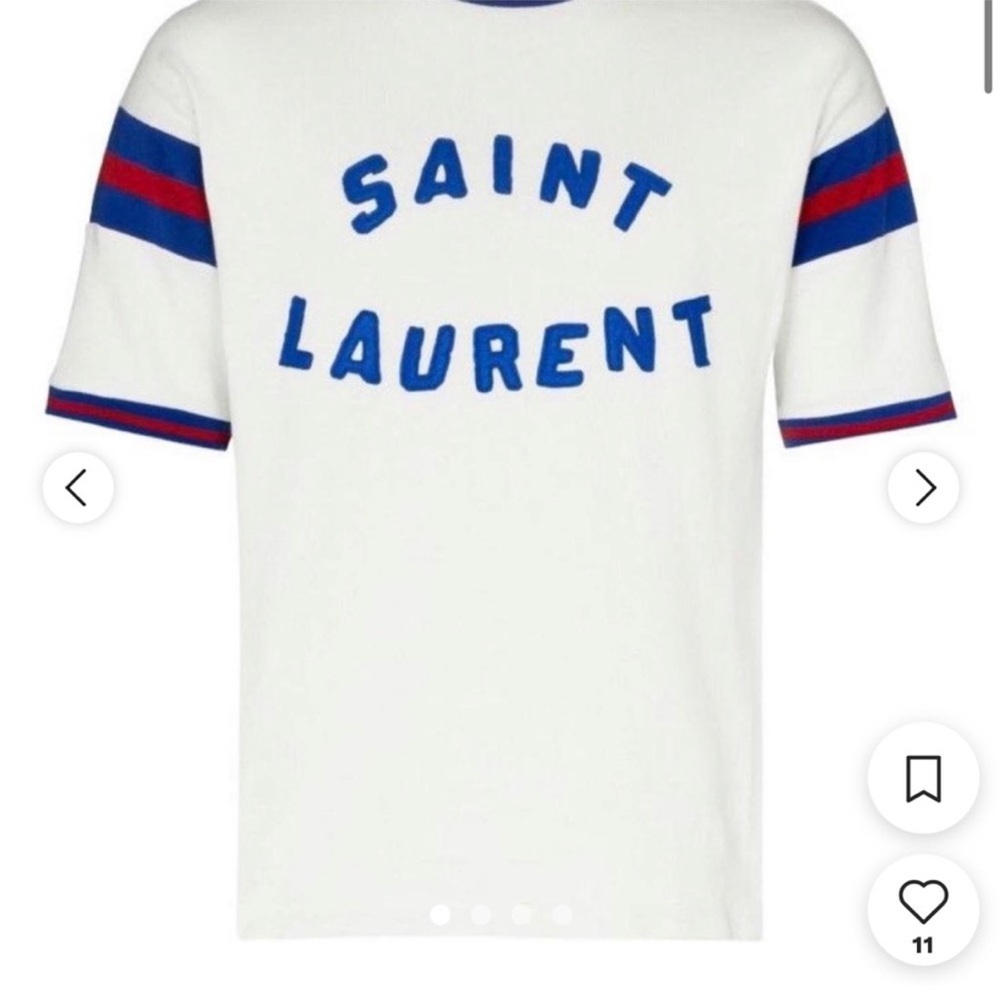 Saint Laurent White Tee with Blue and Red Trim